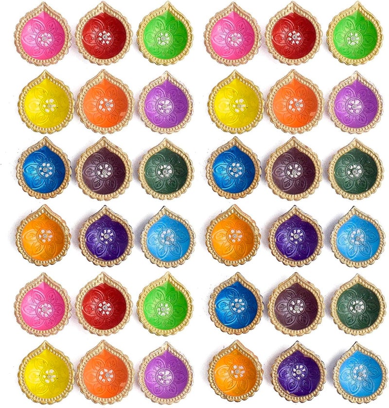 SATVIK 36 Pc Clay Diya Set with Assorted Shubh Labh Stickers | Natural Terracotta Oil Lamps for Diwali, Navratri, Pooja & Home Décor - Image 1